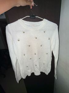 Ivory Embellished Pullover Sweater