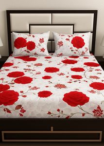 Vibrant Red Rose Floral Queen Bedsheet Set