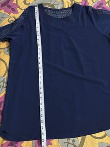 Elegant Navy Blouse with Sheer Detail