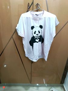 Cute Panda Printed White Crop T-Shirt