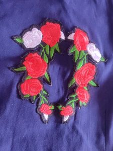 Navy Blue Floral Embroidered Top