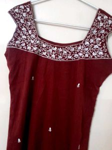 Embroidered Maroon Dress