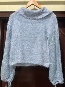 Blue Fuzzy Knit Sweater