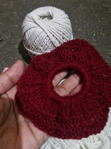 Red Crochet Scrunchie - Handmade Hair Accessory