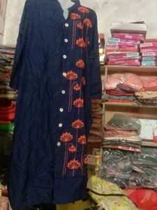 Midnight Blue Kurti with Elegant Orange Floral