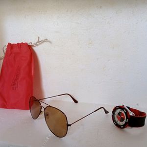 Aviator style sun glasses with watch.
