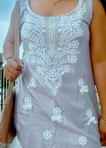 Grey Embroidery Short Kurthi