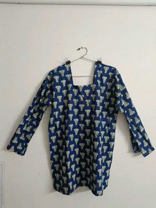 Blue Printed Short Kurta
