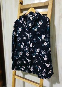 Floral Black Cotton Shirt Size-38