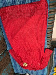 Red Embroidered Tunic Dress