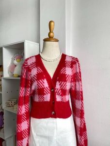 Bershka check knitted cardigan