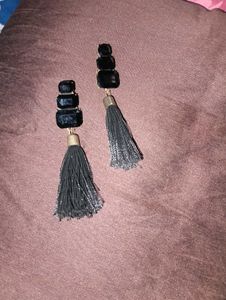 Black Stone Tassel Earrings
