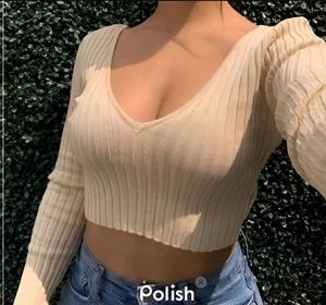 New With Tag Korean Ribbed Crop Top - Long Sleeve
