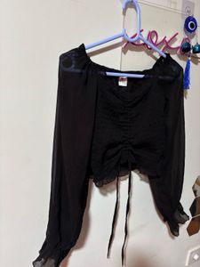 Black Sheer Sleeve Crop Top