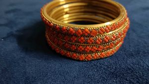 Orange &amp; Gold Bangles - Set of 4