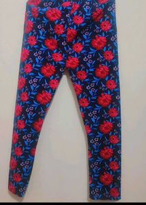 Navy Blue Legging Pink Floral Print For 28 Waist