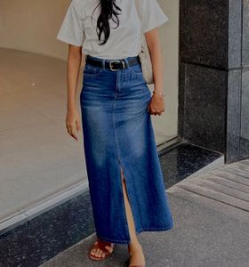Denim Maxi Skirt With Front Slit
