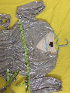 Stretchy Shiny Silver Dress Size M