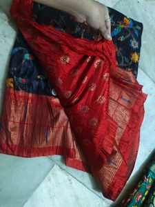 Beautiful 😍 Black An Red ♥️ Printed Saree