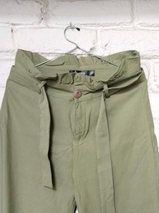 Olive Green Belted Wide Leg Pants