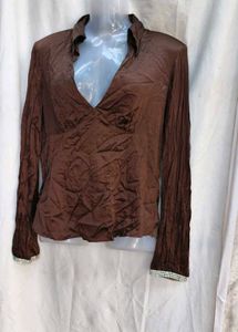182610. Brown V-Neck Top