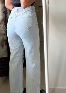 Blue Ripped Straight Leg Denims