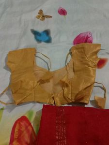 Red Saree With Ready-made Golden Blouse