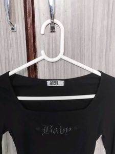 Black Full Sleeve Crop Top – “Baby” Text