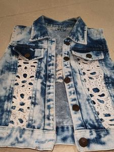 Denim Vest with Lace Detail
