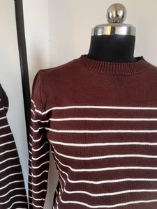 Brown Striped Knit Pullover Sweater