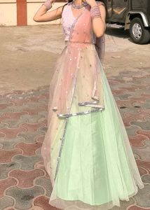 Elegant Pink &amp; Green Lehenga Choli Set