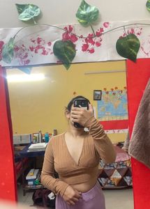 V Neck Crop Top Brown