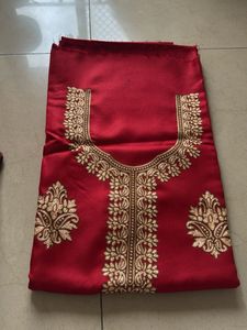 Red Embroidered Dress Material