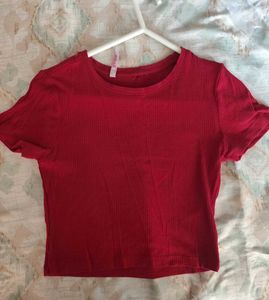 Red Ribbed Crop Top