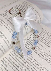 Pale Blue Beaded Keychain with Bow