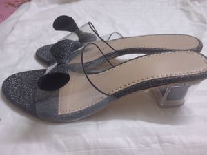 Glitter Grey Sandal With Transparent Heel