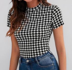 Houndstooth Mock Neck Top