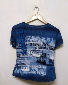 Trendy New Printed Denim Look T-Shirt