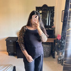 Leopard print top Baseball style tshirt