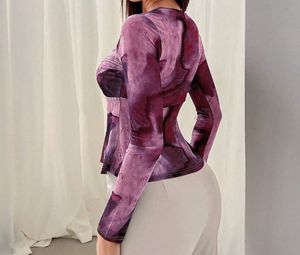 Purple Print Mesh Long Sleeve Top