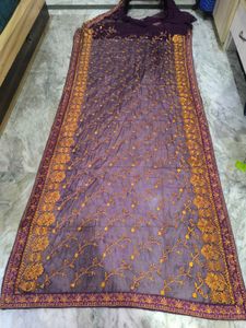 Purple organza saree