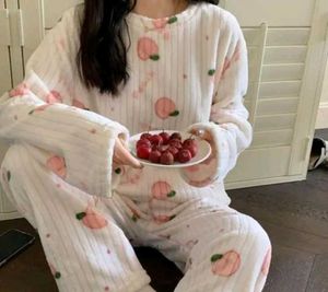Peach Print Plush Pajama Set