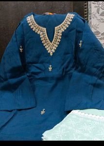 Teal Embroidered Kurti Set
