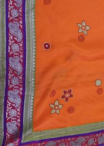 Orange Embroidered Saree With Antique Banaras Bord