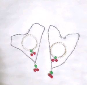 Cherry Jewelry Set: Necklace & Bracelet
