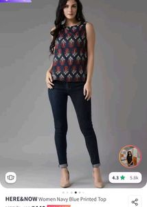 Navy Blue Printed Sleeveless Top