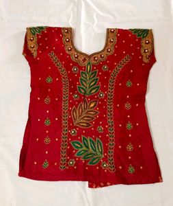 Pure Silk Hand Embroidery &amp; Aari Work Lehenga Set