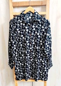 Black Printed Cotton Shirt Size-36