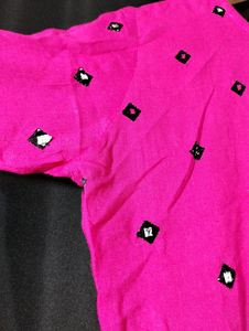 Dark Pink Printed Long Kurti (Women)
