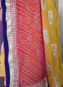 Pink Yellow Synthetic Saree